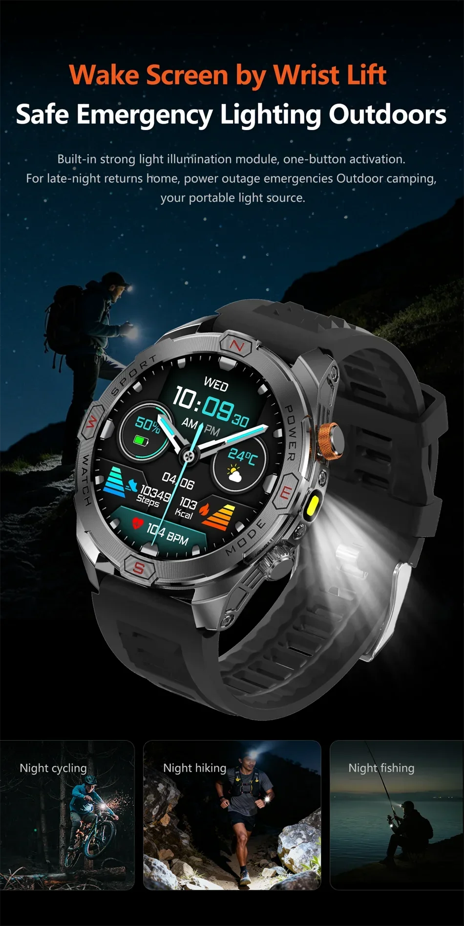 Military Grade 1200 mAh Battery Smart Watch Men LED Flashlight Outdoor Sports Fitness Tracker Compass Bluetooth Call Smartwatch