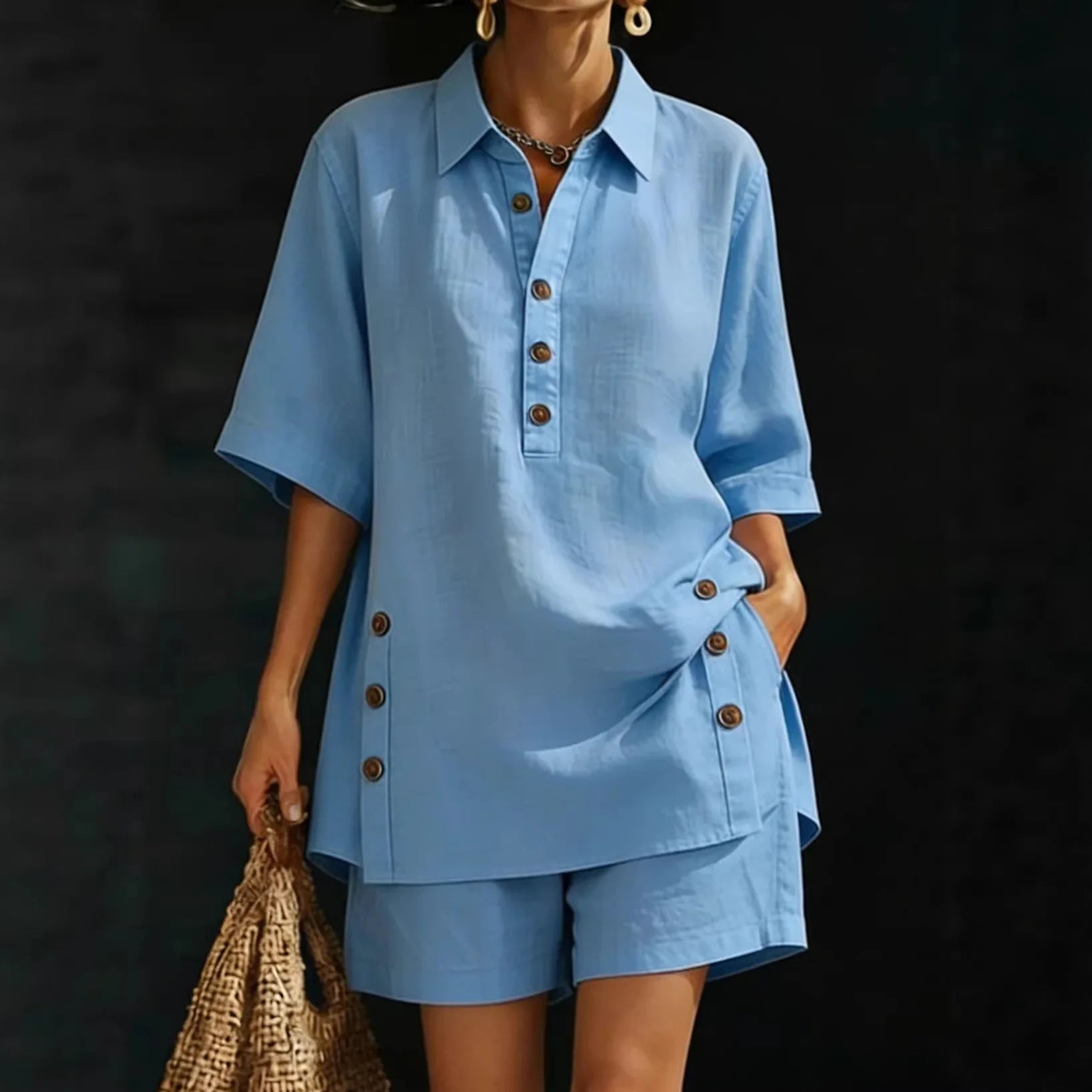 Women's Solid Colour Short Pants Set | Elegant Loose 2-Piece Summer Suit | HotTrendyPicks