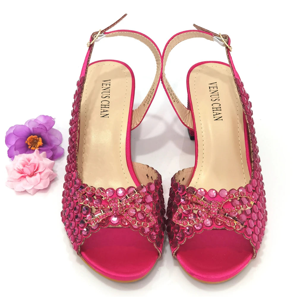 Italian Design Full Drill Elegant Wine Evening High Heels Wedding Party Shoes Matching Clutch Handbag