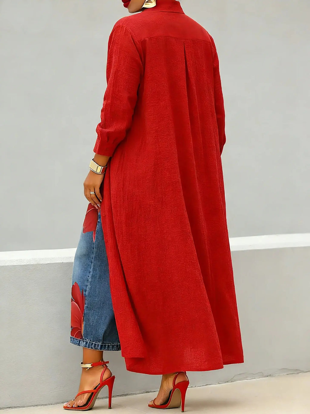 Casual Plus Size Shirt for Women's Longline Button Down Shirt Long Sleeve Loose Fit Maxi Tunic Blouse Open Front Cardigan Top