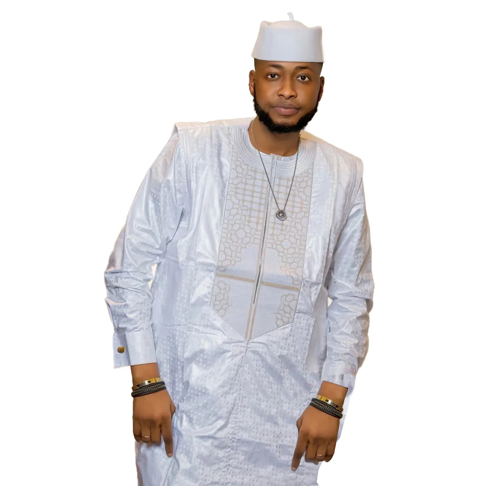 Embroidered Bazin Riche 3-Piece Set - Traditional Men's Ensemble