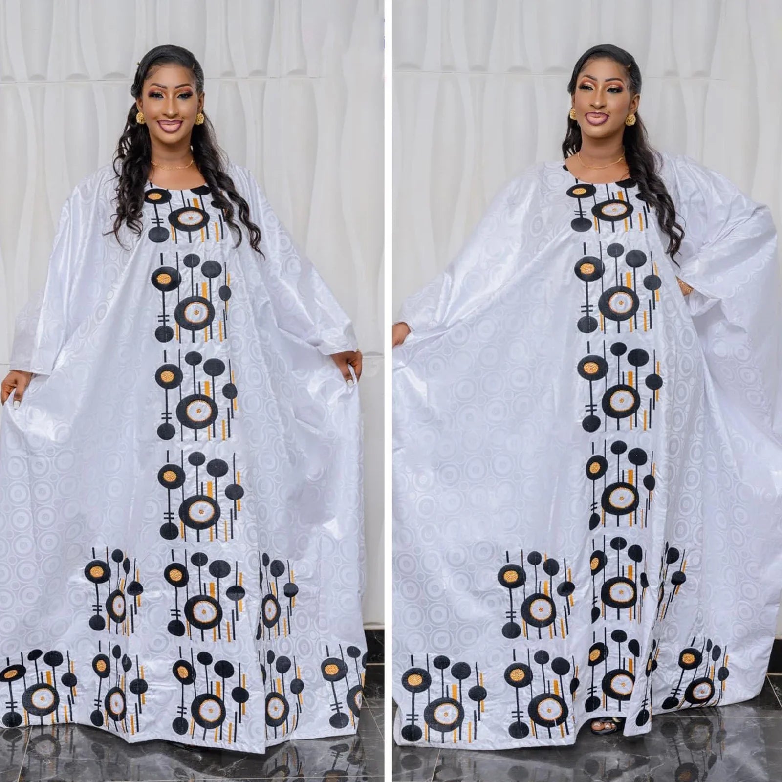 African Dresses For Women Bazin Rich Embroidery Design Floor Length With Scarf
