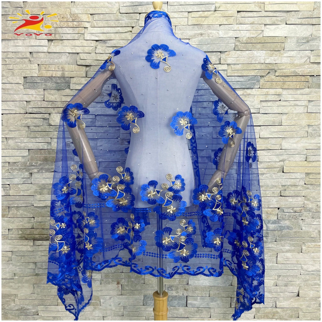 Embroidered Tulle Hijab Shawl - Soft Pashmina Wrap