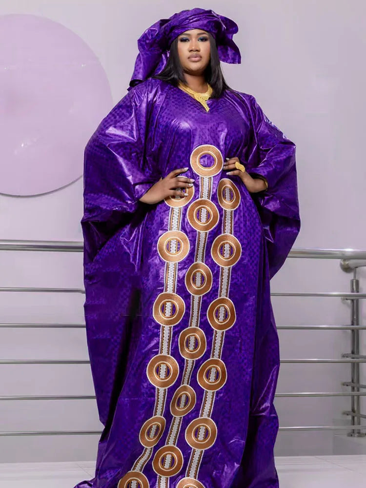 Bazin Long Embroidered African Dresses for Women for Elegant Evening Events and Balls