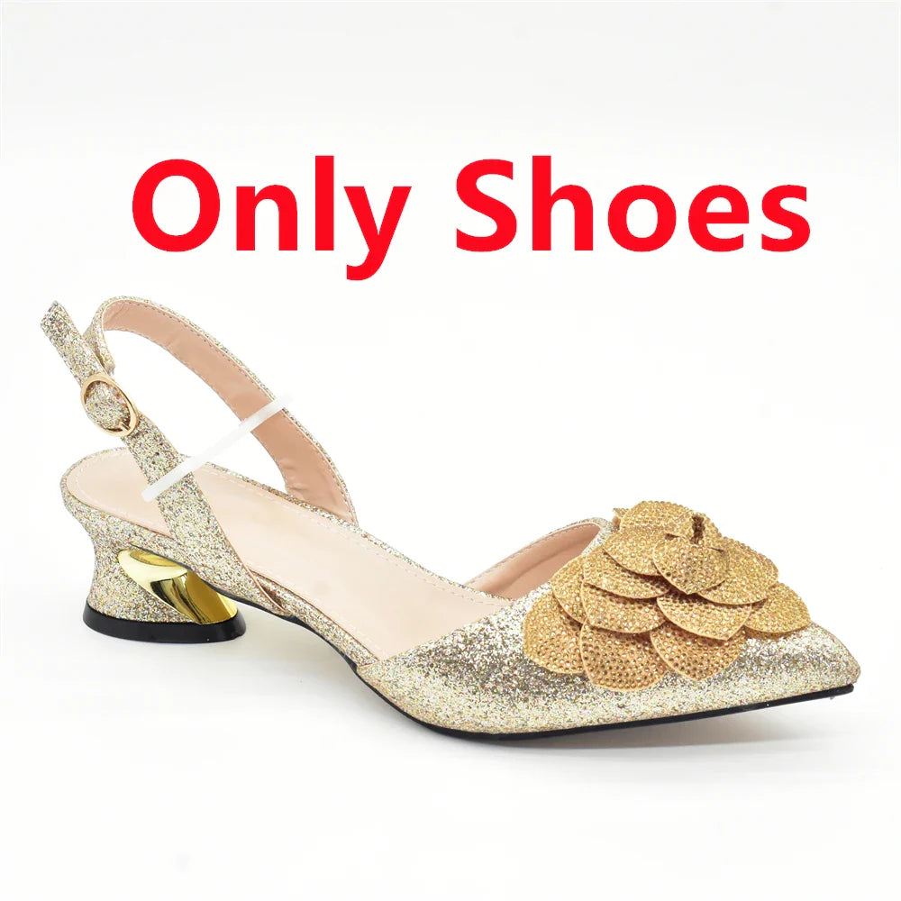 Women's Shoe and Bag Set Latest Luxury Italian Rhinstone Design for Wedding and