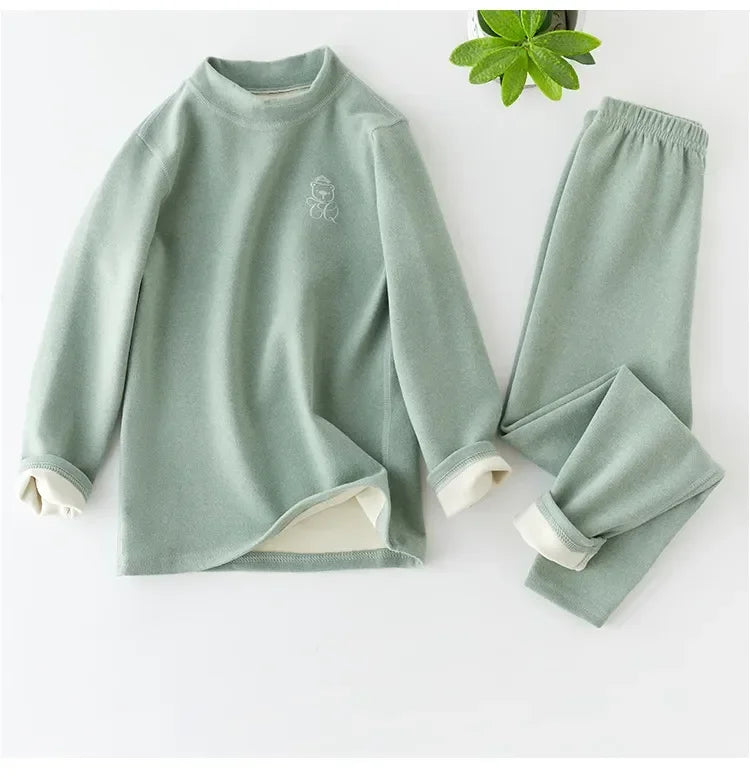 Boys Thermal Fleece Thermal Underwear 37°C Constant Temperature Warm Two-Piece Winter Pajamas Set Unisex Kids Long Johns for Ages 7-13
