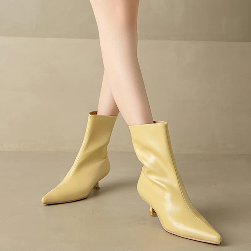 JOZHAMTA Size 34-43 Women Real Leather Ankle Boots Fashion Mid Heels Shoes For Winter Boots Pointy Office Lady Daily Dress Shoes