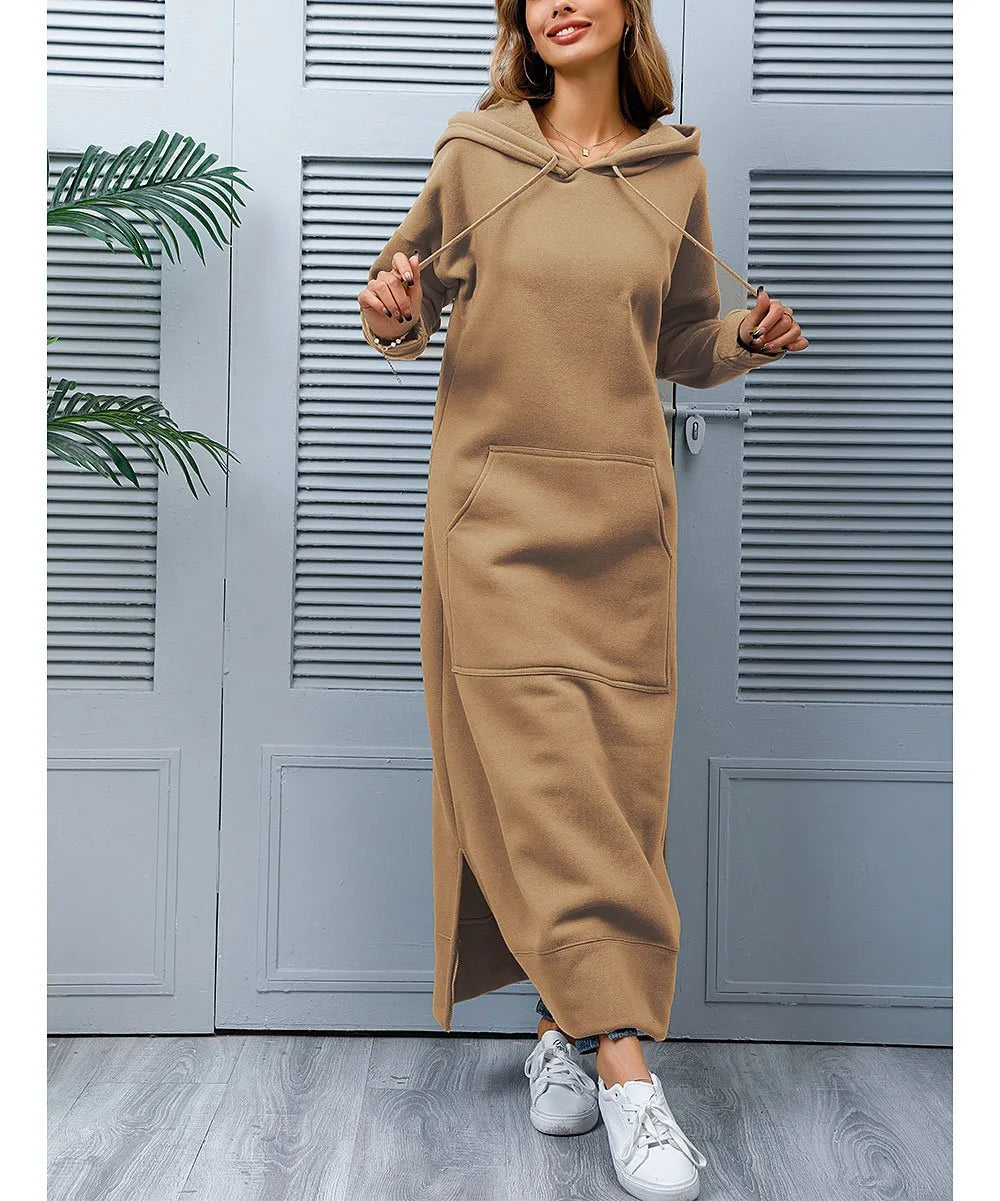 Women's Hoodie Midi Dress | Lace-Up Hem Casual Sweatshirt Long Dress | HotTrendyPicks