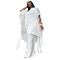 Plus Size Summer N8172 Silk Satin Set Design Shoulder Shawl Top Wide Leg Pants Outfit Elegant Street Style for Women Universa...