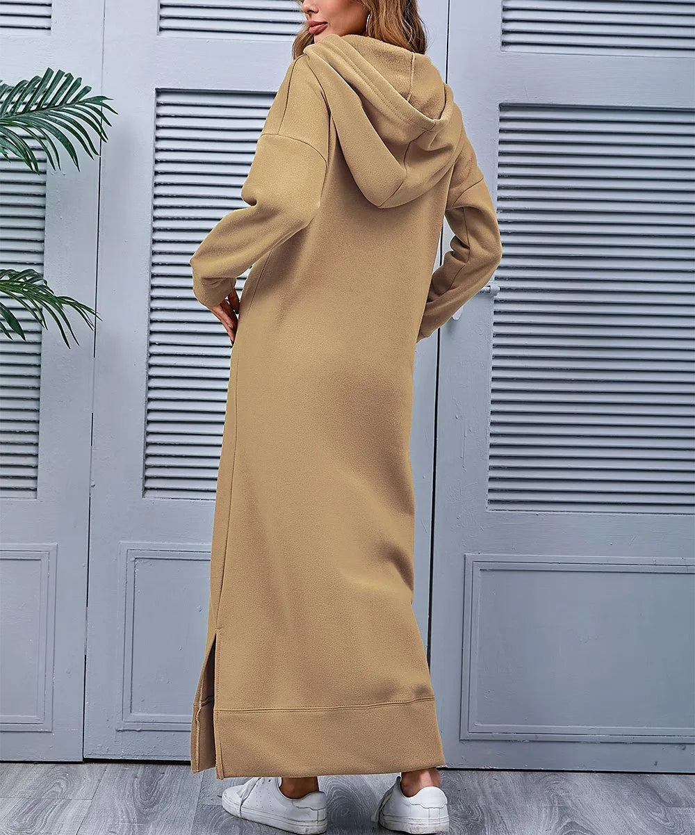 Women's Hoodie Midi Dress | Lace-Up Hem Casual Sweatshirt Long Dress | HotTrendyPicks