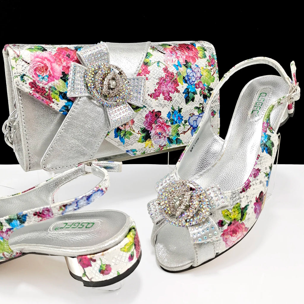 QSGFC Italian Design Shoes and Bag Matching Set Women Low Heel  Nigeria Party Wedding bigger size shoes