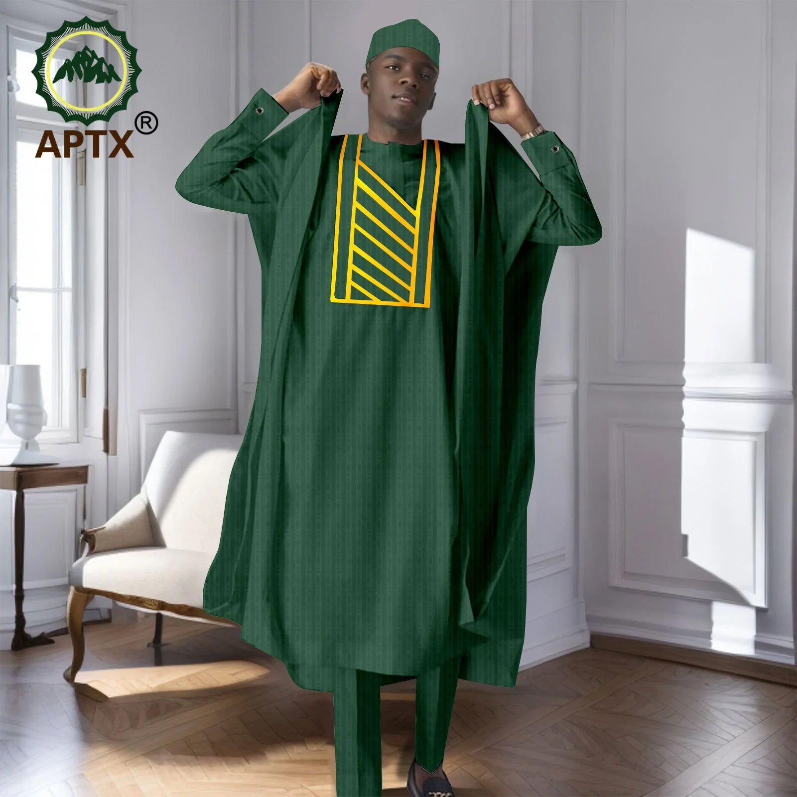 African Men's Traditional  Robe Long Sleeve Clothes Elegant Luxury Men's Outfits  Bazin Riche Embroidery Dress 2416125