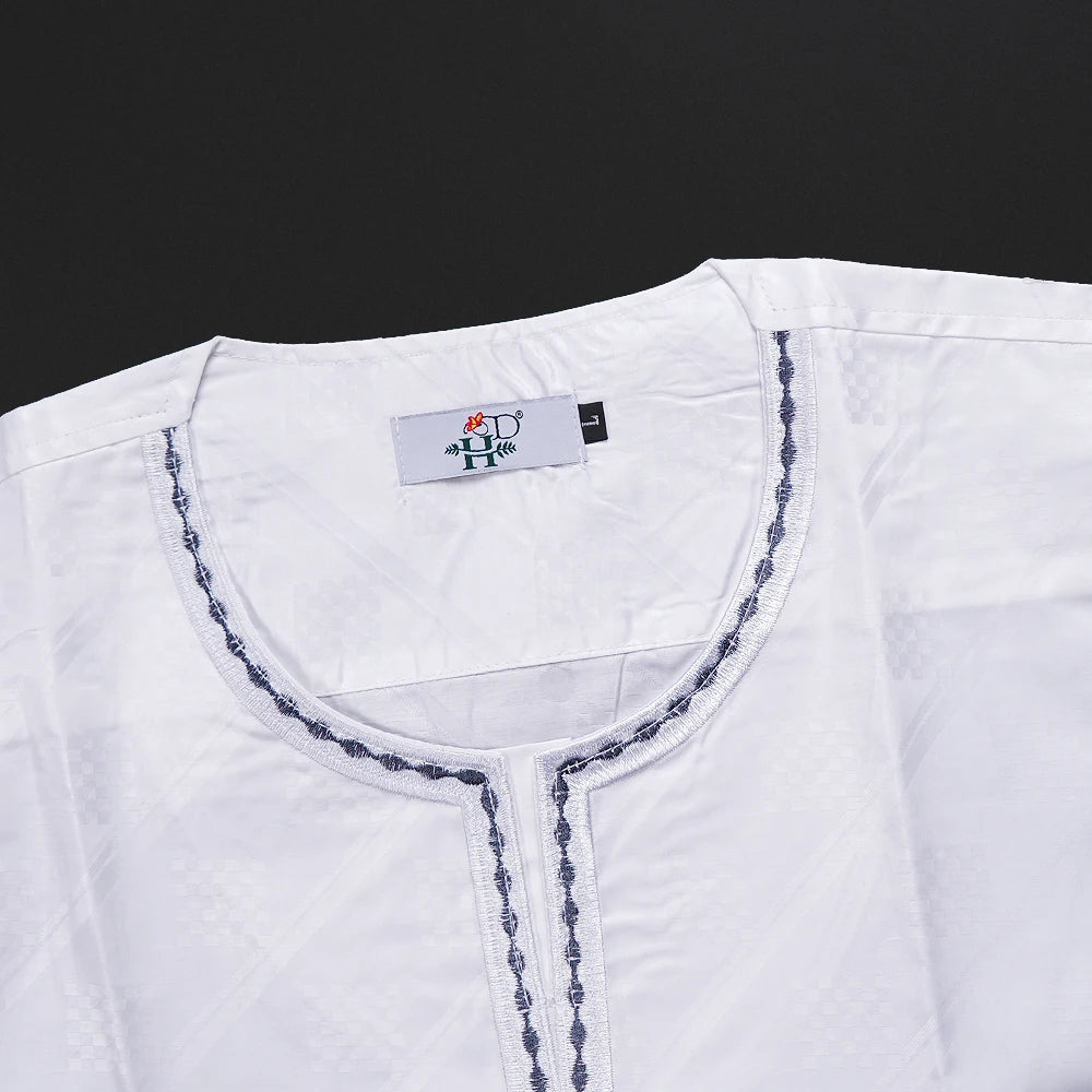 African Clothes for Men Traditional Rich Bazin Original Embroidery White Clothing Men 3 PCS Set Wedding Party Occasion 2024