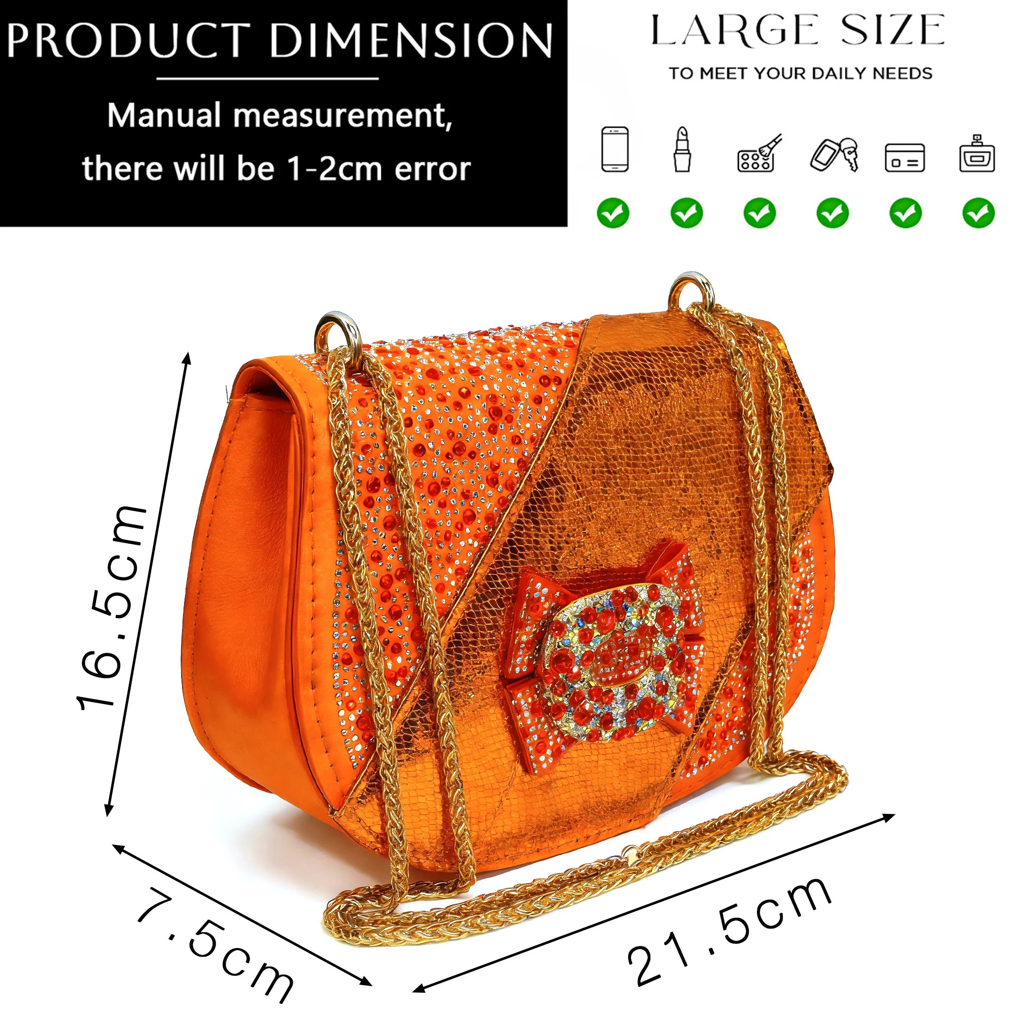 Women Elegant Orange High Heel Shoe and Matching Bag Set with Rhinestone Accents Stylish Peep Toe Design for Party