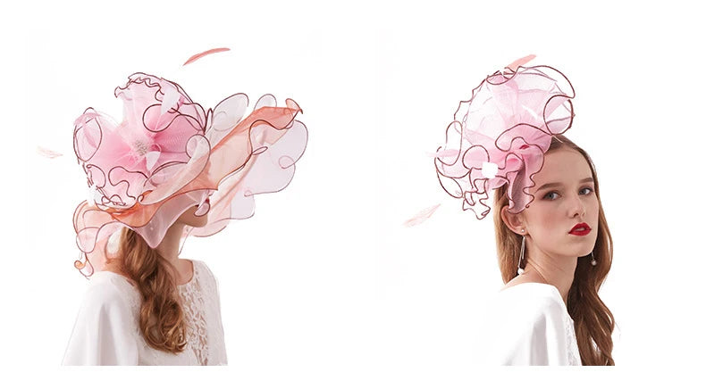 Women's Elegant Fascinators Large Wide Brim Church Hat With Big Flower