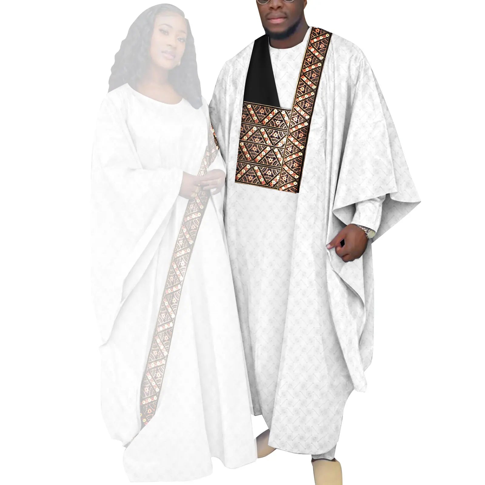 African Couple Clothing Set Women Traditional Wedding Wear Abayas Dashiki Robe Outfit Set for Men African Ethnic Style Y23C034