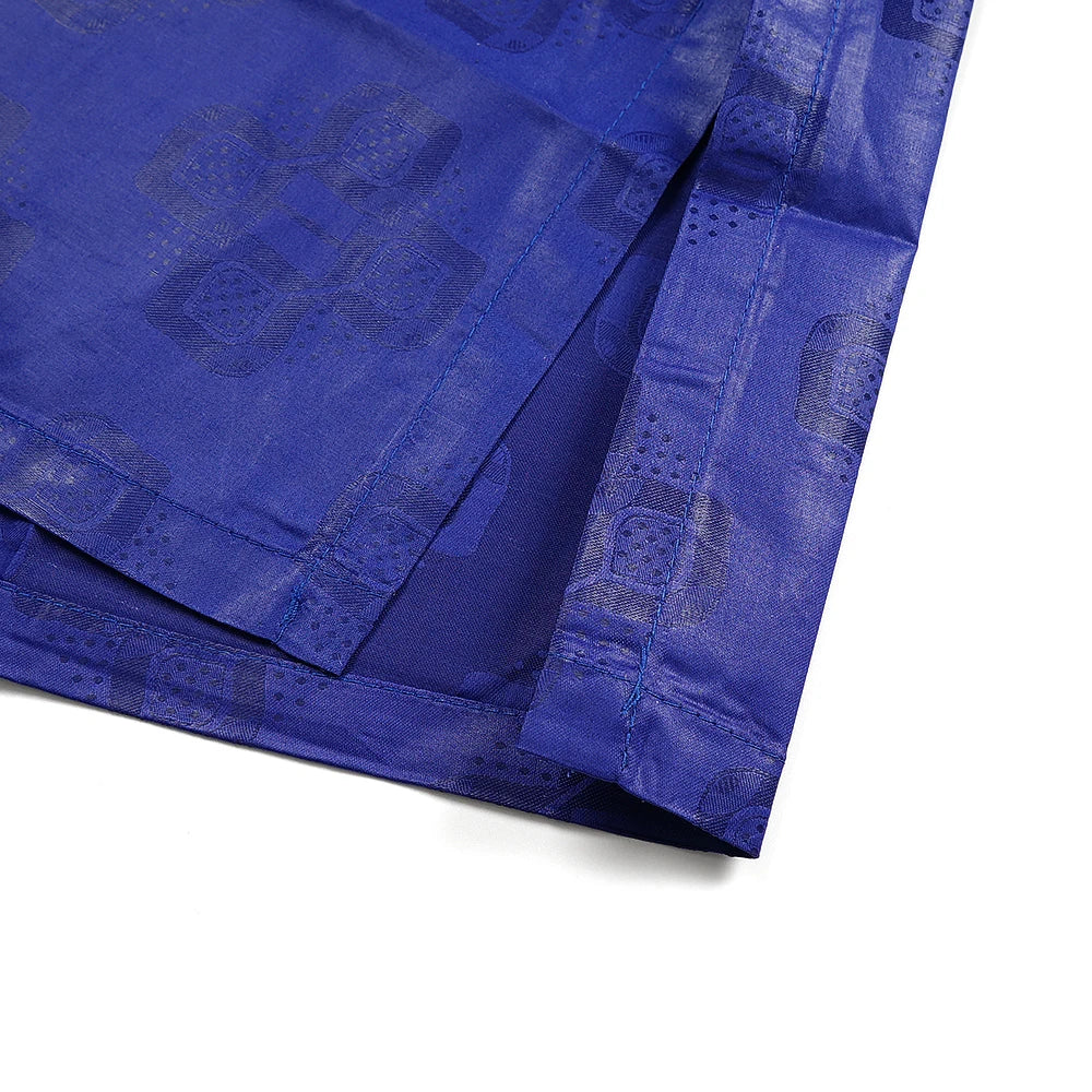 Men's African Traditional 3PCS Outfit  Blue Bazin Riche Agbada Embroidered Robe