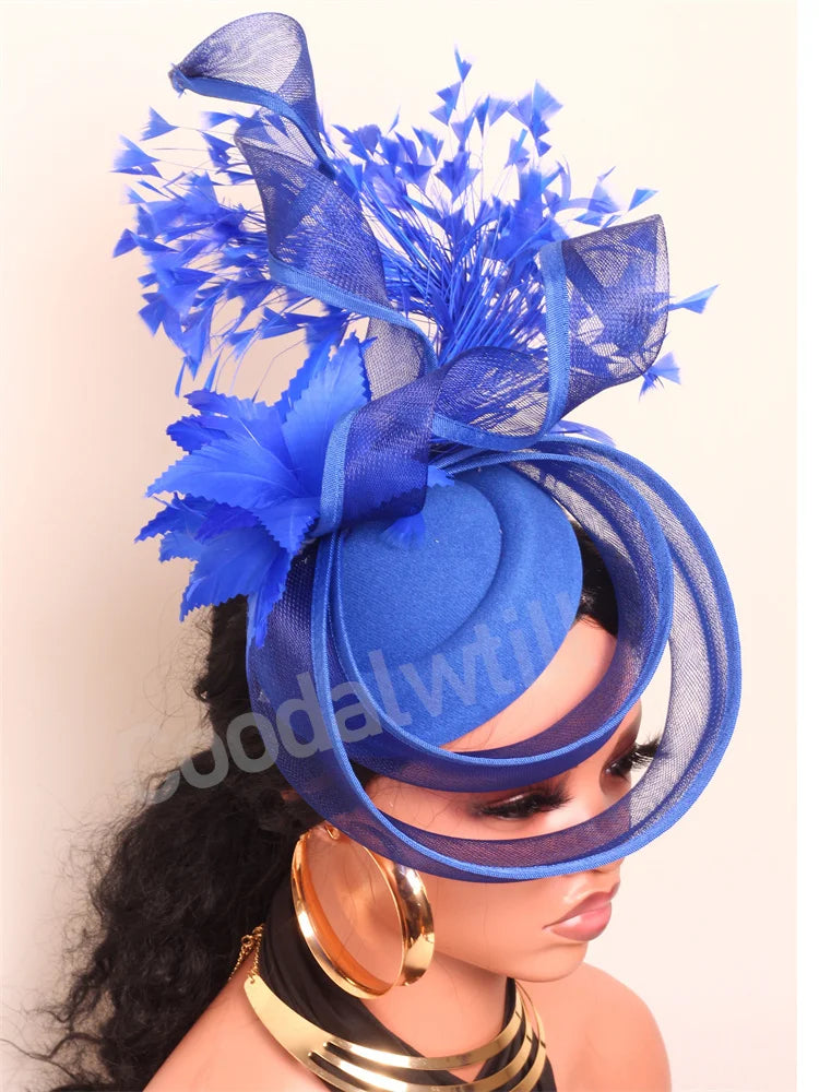 Elegant Women's Fascinator Kentucky Derbie Headwear Chapeau Cap With Feather Clips