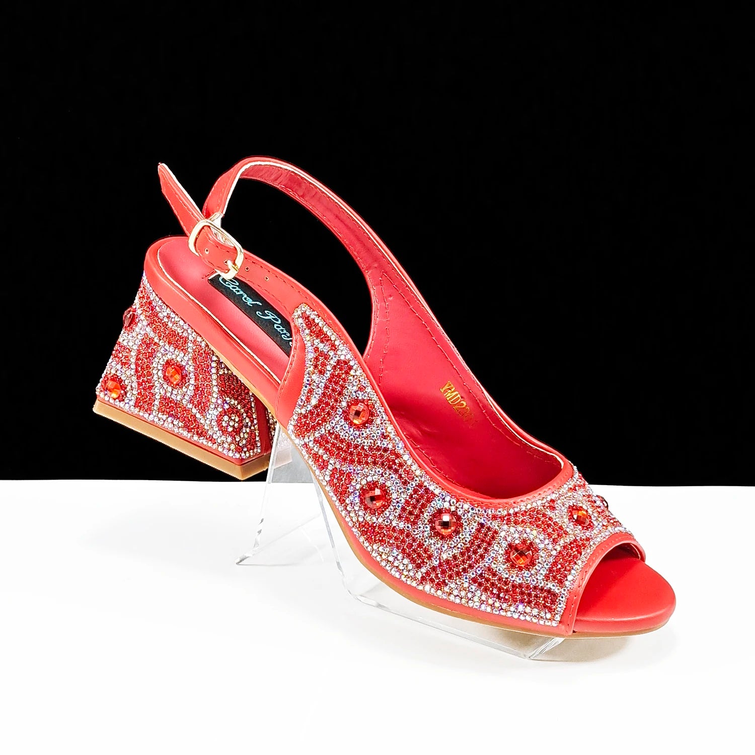 Women's Rhinestone Design Shoes and Bag Set Open Toe Comfortable Heels