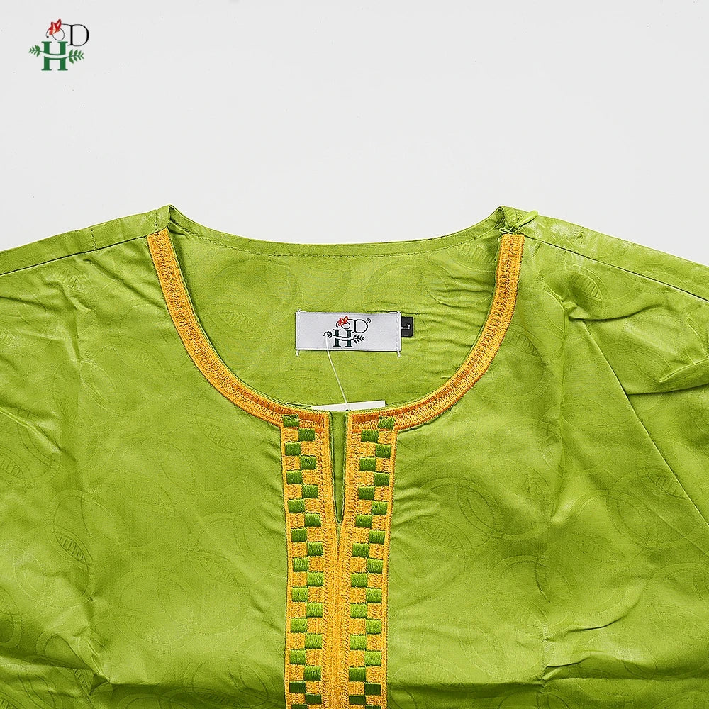 Men's Traditional Agbada 2PCS Green Bazin Riche Shirt and Pant