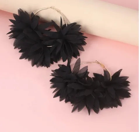Fashion Orange Fabric Flower Hoop Earrings Women Party Accessories Elegant Bohemian Large Round Earrings SummerJewerlry Gift