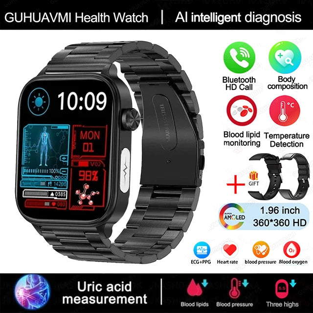 2025 AI Health Smartwatch | ECG+PPG Blood Lipids Uric Acid Body Composition | Men