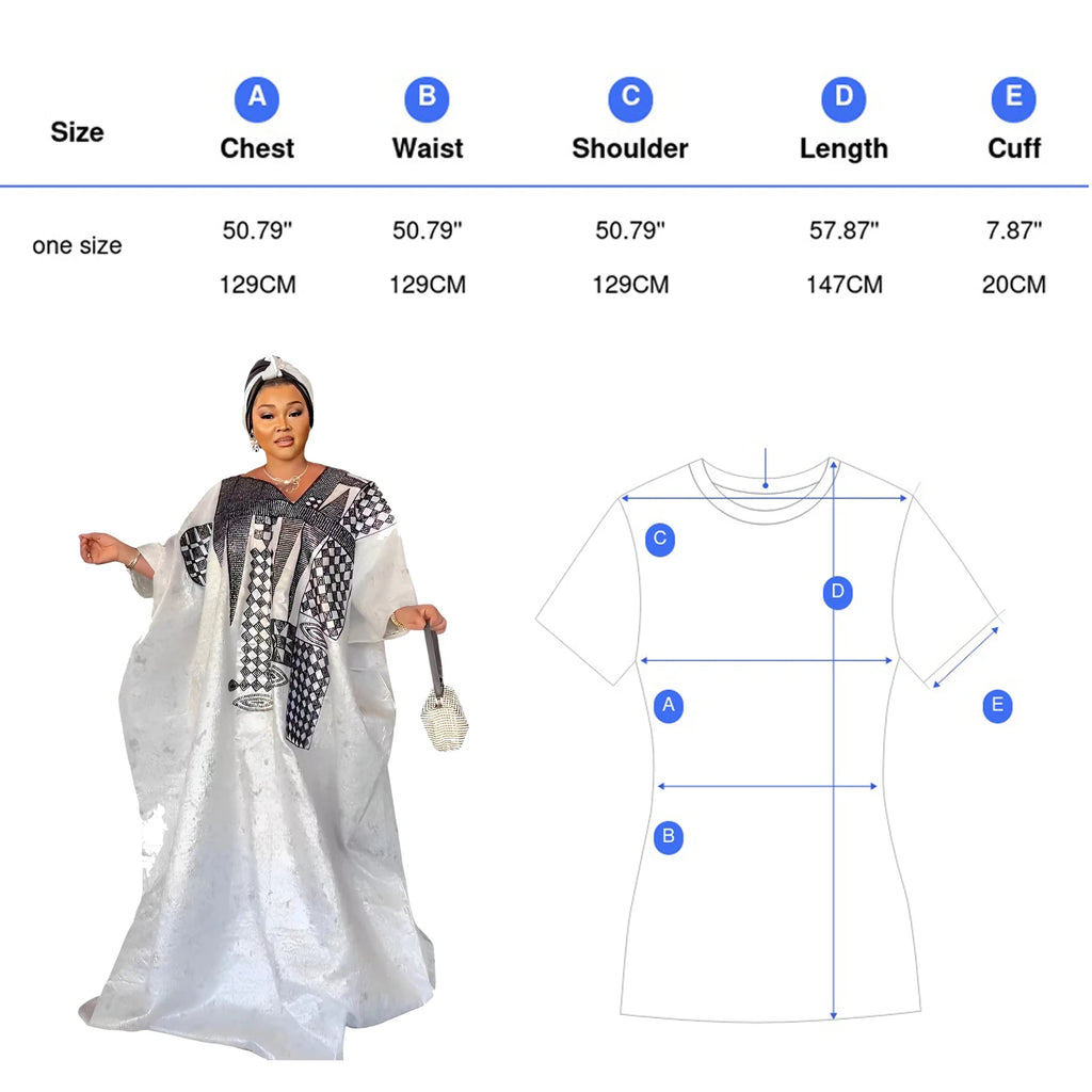 African Dress For Women's Plus Size Dress Bazin Riche Embroidery Floor Long Dress With Scarf