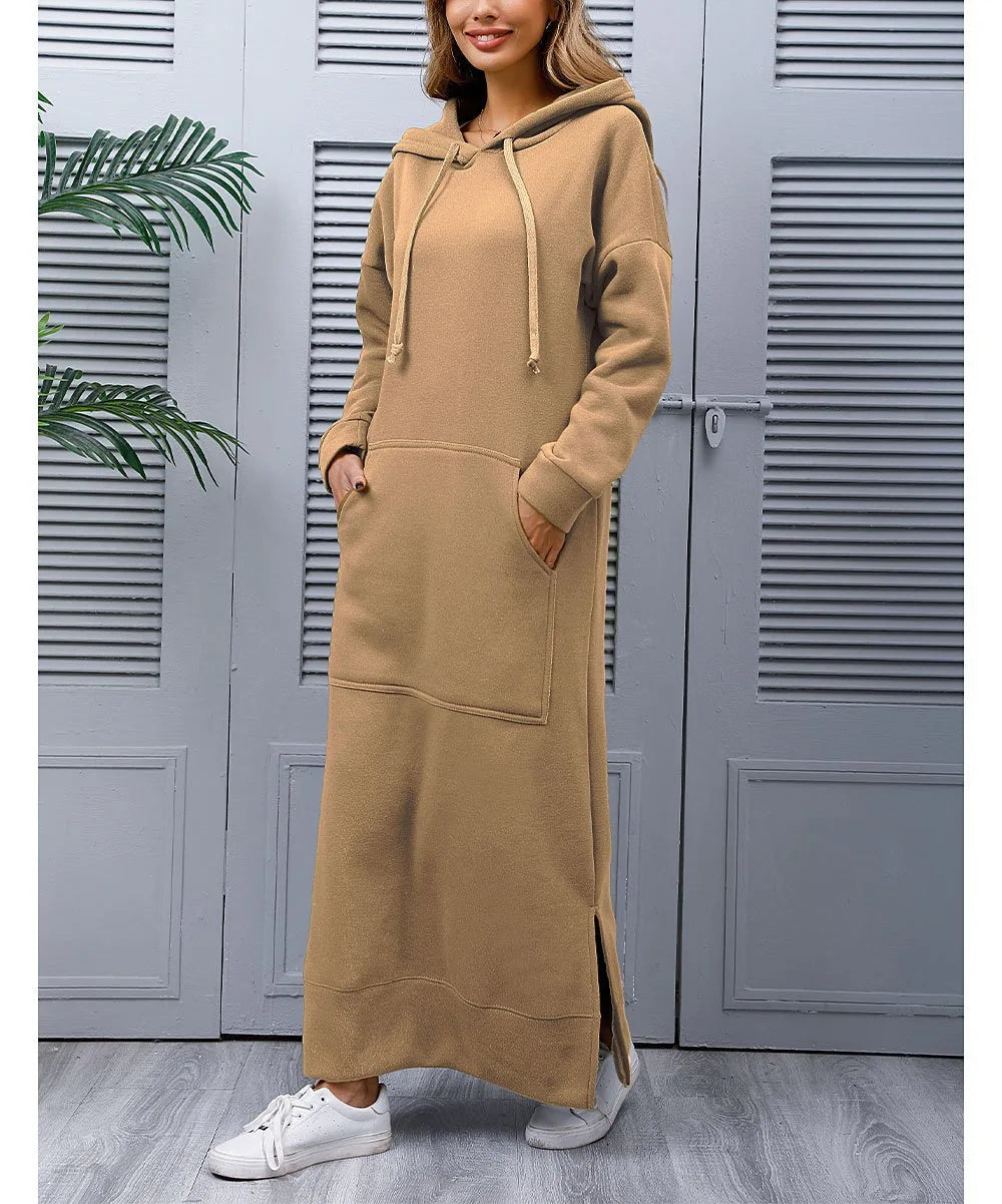 Women's Hoodie Midi Dress | Lace-Up Hem Casual Sweatshirt Long Dress | HotTrendyPicks