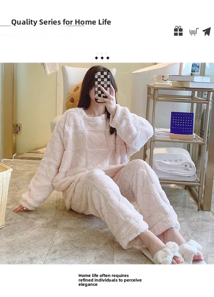 Plus Size Coral Fleece Pyjama Set | Thick Winter Sleepwear for Women | HotTrendyPicks