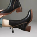 High Heel Ankle Boots for Women Leather Short Boots Round Toe Chunky Heel Boots Side Zipper Ankle Boot Female Platform Heel