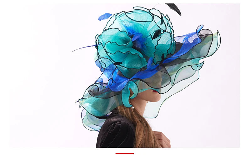 Women's Elegant Fascinators Large Wide Brim Church Hat With Big Flower