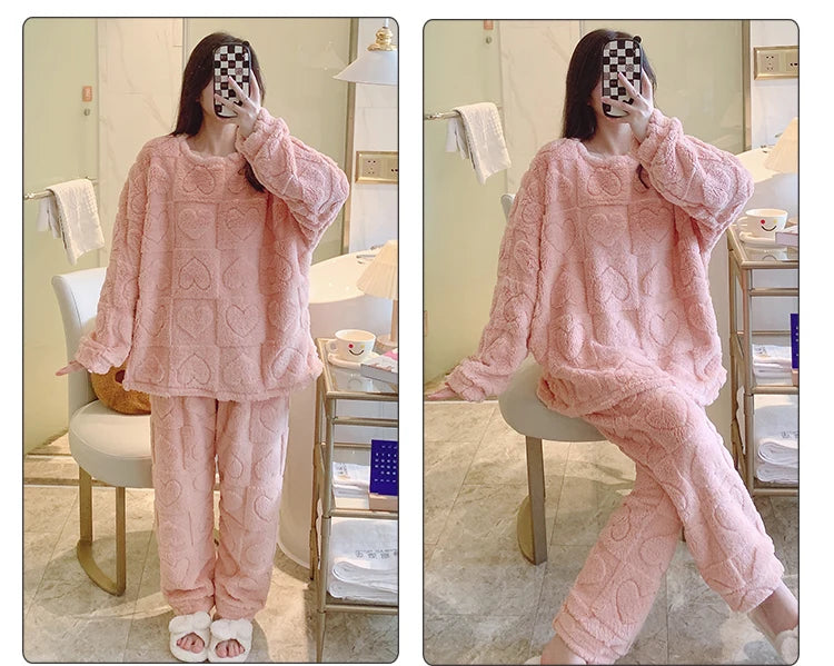 Plus Size Coral Fleece Pyjama Set | Thick Winter Sleepwear for Women | HotTrendyPicks