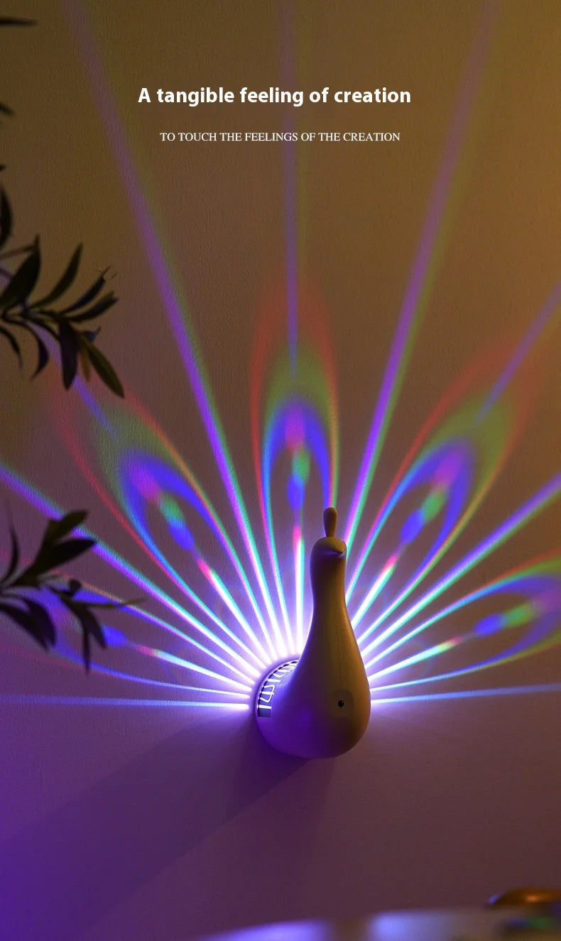 Peacock 3D Wall Sconce Light | Colourful Ambient Bedroom Lamp |