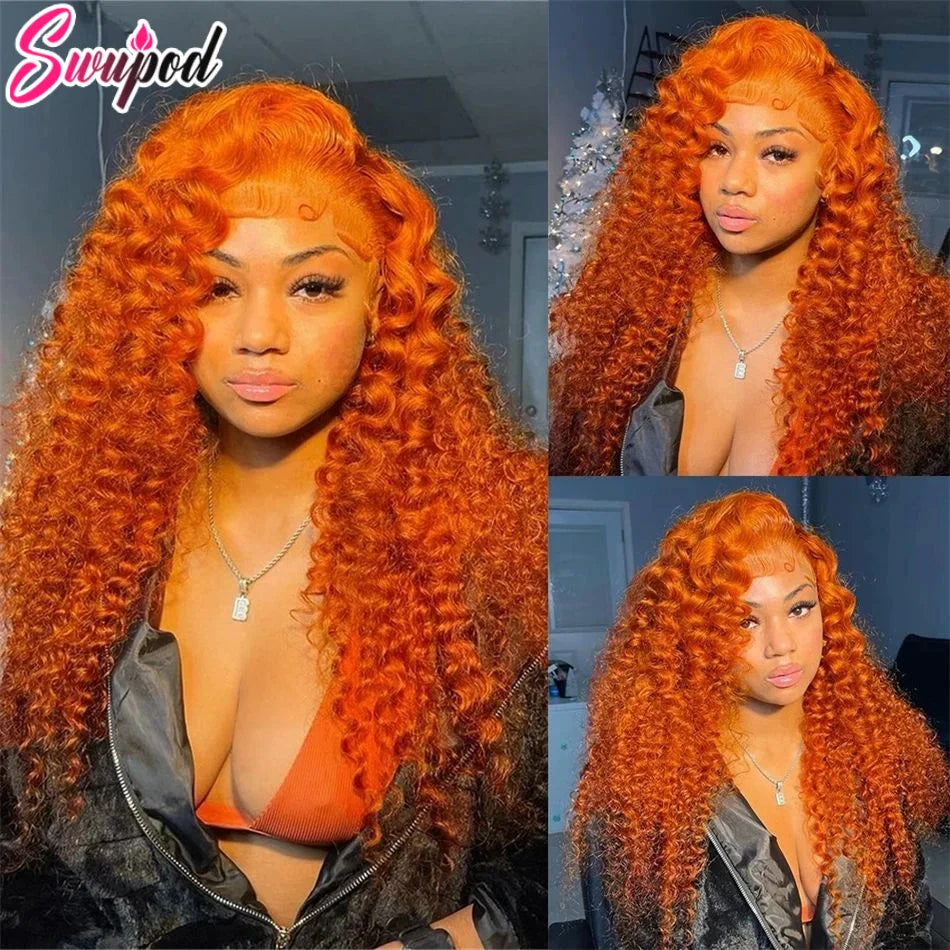 250% 360 Full Lace Ginger Orange Wig 13x6 HD Lace Frontal Wig 13x4 Front Deep Wave Curly Remy Human Hair Glueless PrePlucked