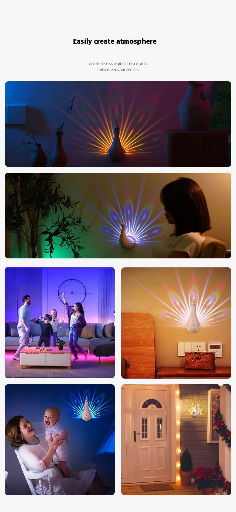 Peacock 3D Wall Sconce Light | Colourful Ambient Bedroom Lamp |