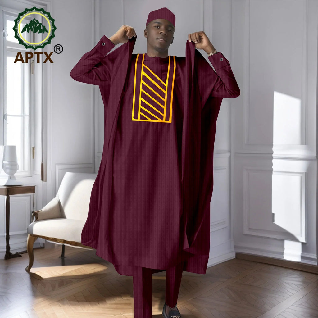 African Men's Traditional  Robe Long Sleeve Clothes Elegant Luxury Men's Outfits  Bazin Riche Embroidery Dress 2416125