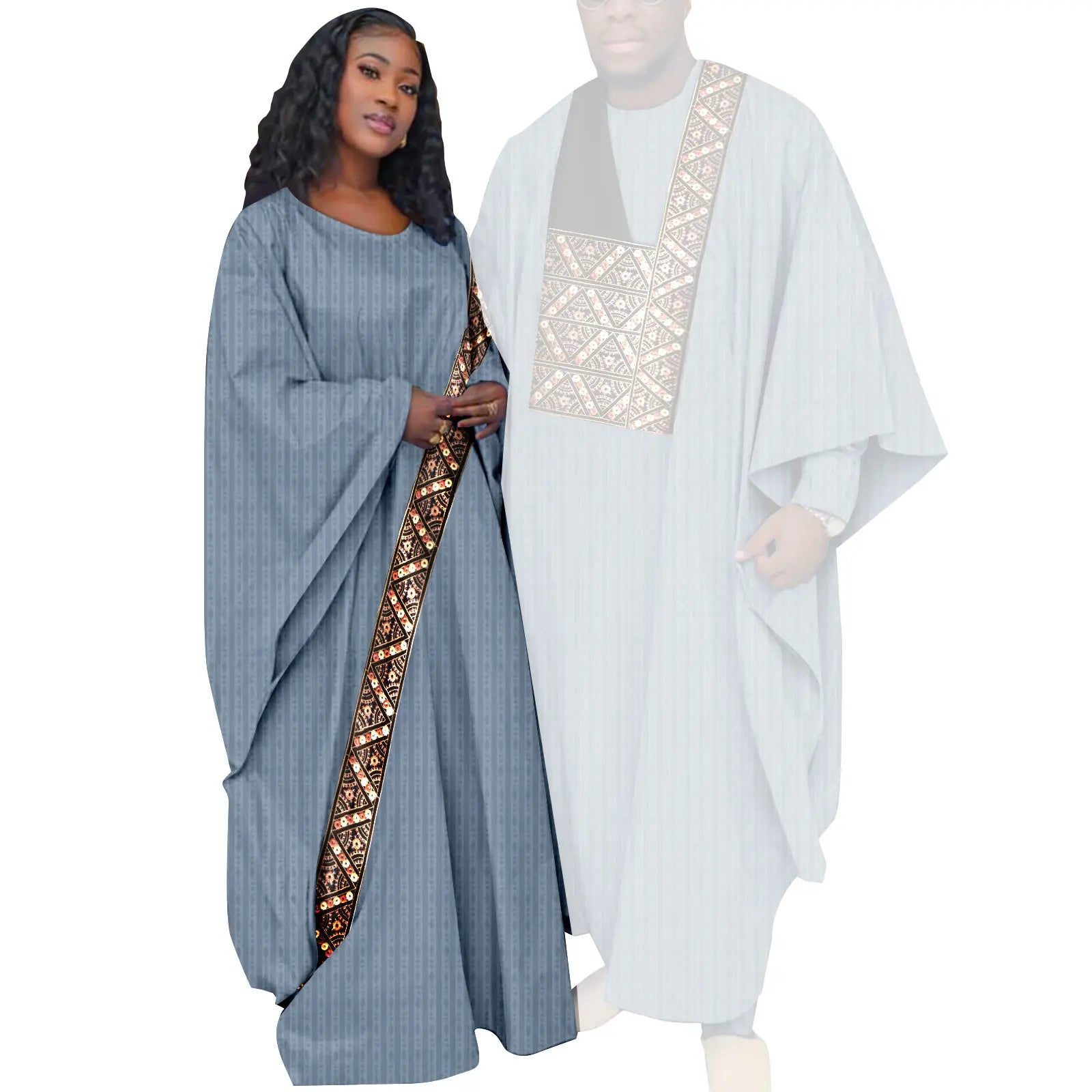 African Couple Clothing Set Women Traditional Wedding Wear Abayas Dashiki Robe Outfit Set for Men African Ethnic Style Y23C034