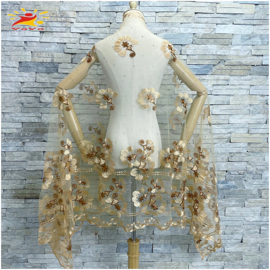 Embroidered Tulle Hijab Shawl - Soft Pashmina Wrap