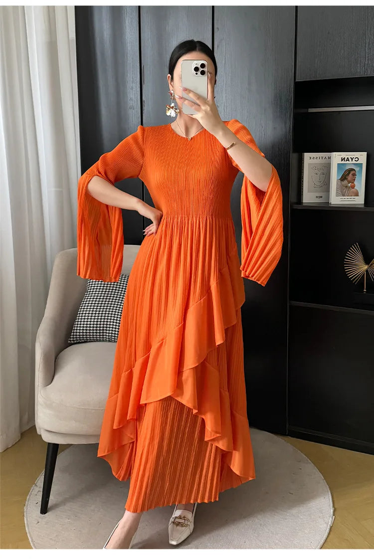 Women's Ruffled Solid Color Plus Size Long Dress
