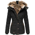 Winter Warm Wool Collar Cotton Coat Womens Zipper Long Sleeve Slim Fit Hooded