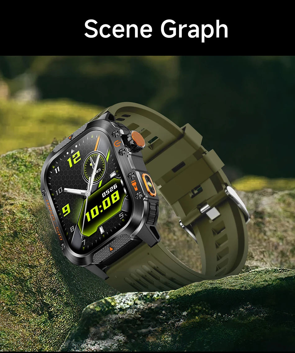 Military GPS Smartwatch Men | 2.01" AMOLED Flashlight Bluetooth 3ATM Waterproof
