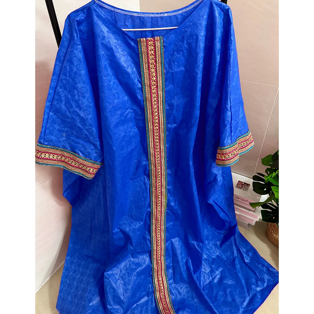 Unique African Traditional Brocade Basin Dashiki With Lace Trim Ribbon Wedding Dress Origianl Nigeria Bazin Rich Boubou Robe