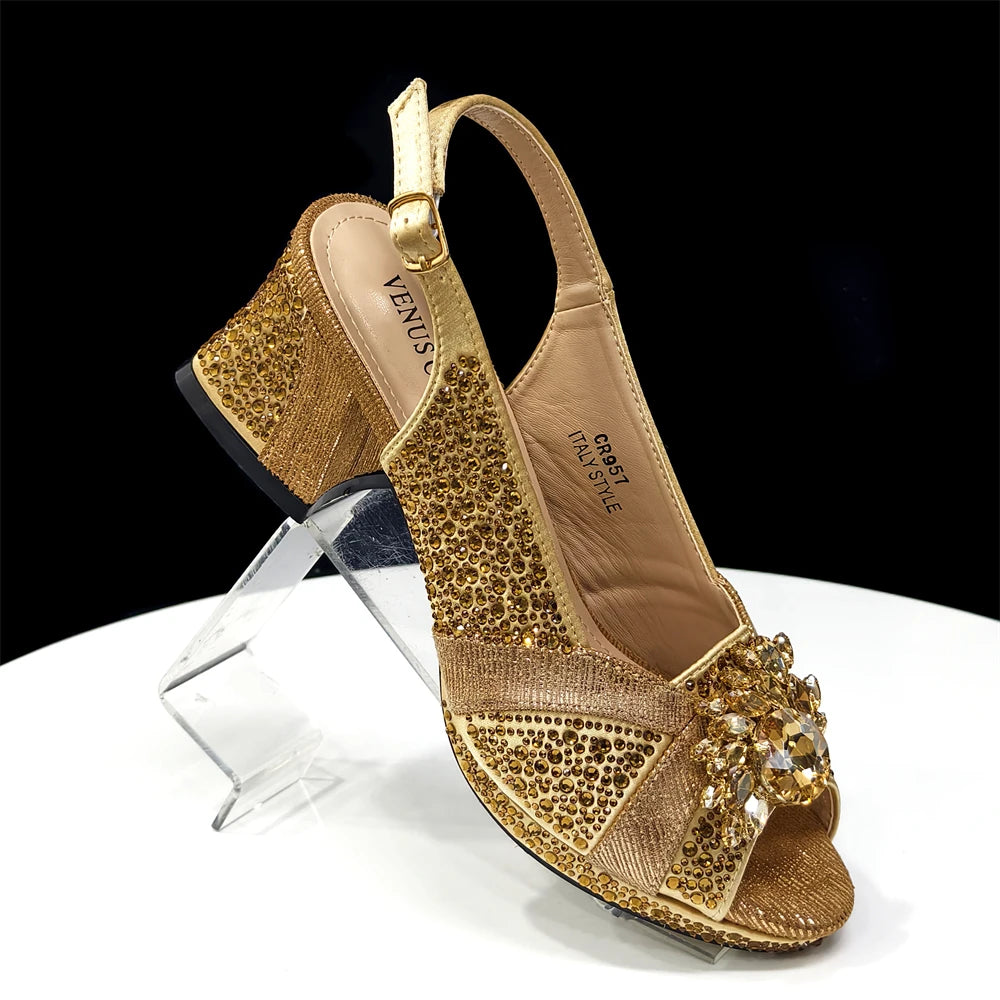 Elegant Women's Peep-Toe Heels and Matching Wine Color Diamond Pumps Set - Stylish Italian Shoes and Bags for Parties
