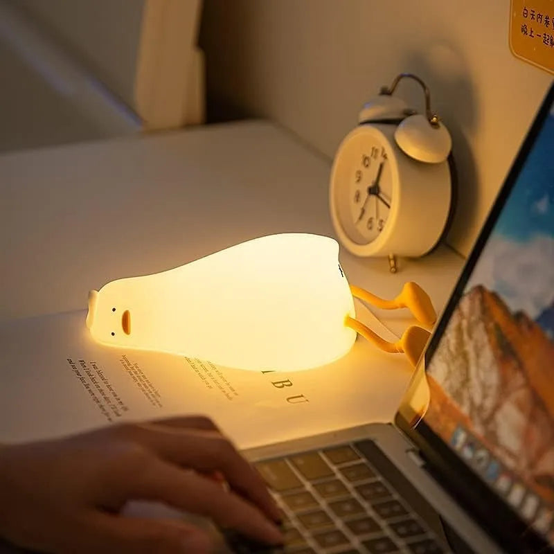 LED Duck Night Light Rechargeable Touch Silicone Cartoon Clap Duck Sleeping Night Lamp for Bedroom Decoration Children Gift