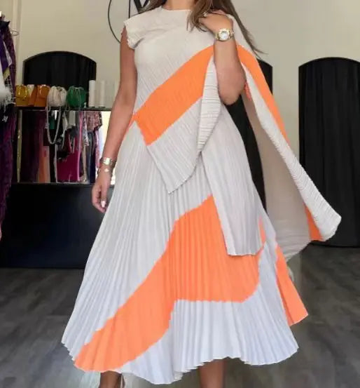 Autumn Women's Color Matching Set Shawl Top Long Elastic Waist Skirt Two-piece Set