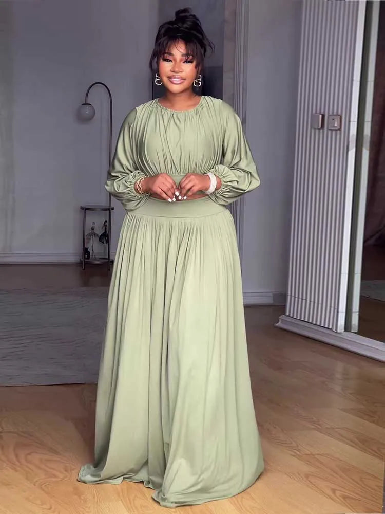 Women's Clothing Autumn 2-piece Long Sleeve Top and Long Skirt Set Casual Dress