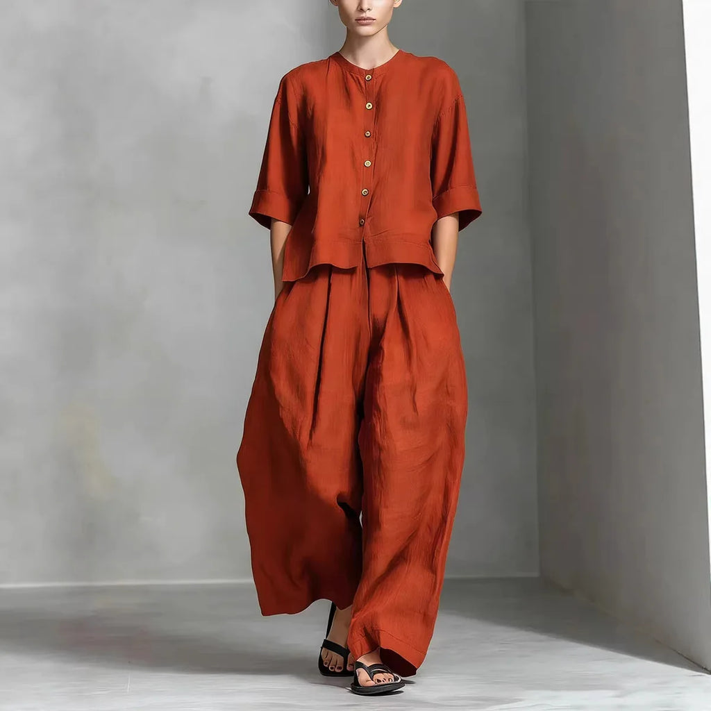 Women's Solid Colour Trouser Set | Elegant Loose 2-Piece Summer Suit | HotTrendyPicks
