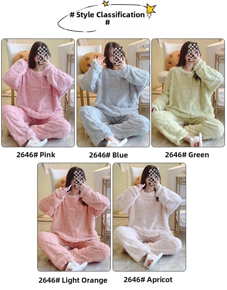Plus Size Coral Fleece Pyjama Set | Thick Winter Sleepwear for Women | HotTrendyPicks