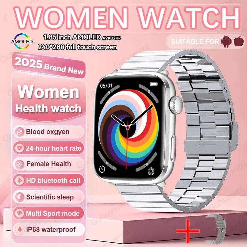2025 AI Diagnosis NFC Smart Watch Women 1.85 inch AMOLED Blood pressure Heart