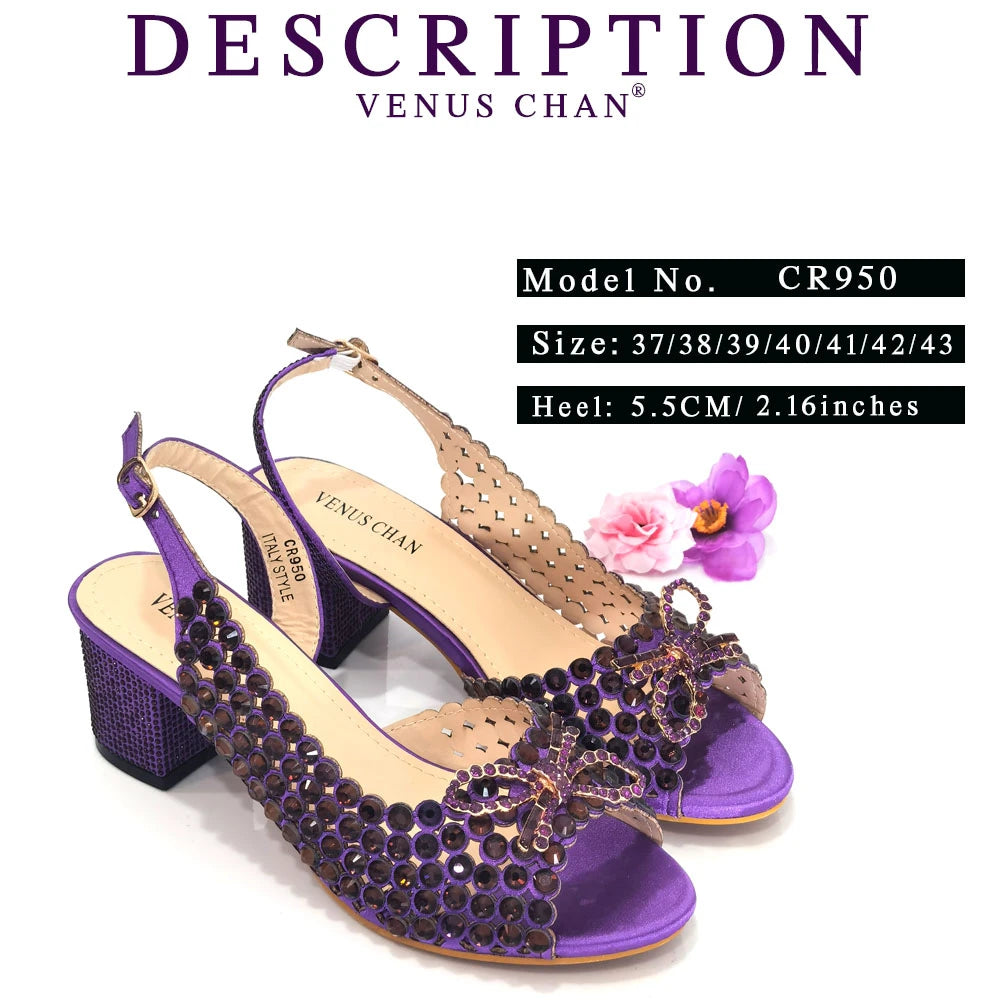 Italian Design Full Drill Elegant Wine Evening High Heels Wedding Party Shoes Matching Clutch Handbag